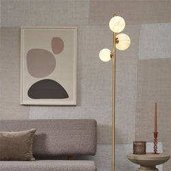 Lampadaire Carrara 3 Globes Verre Marbré Blanc et Or 159 cm