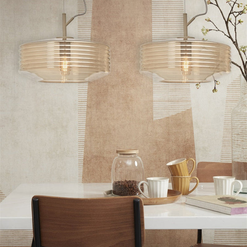 Suspension Verona Verre Strié Ambre Ø35 cm