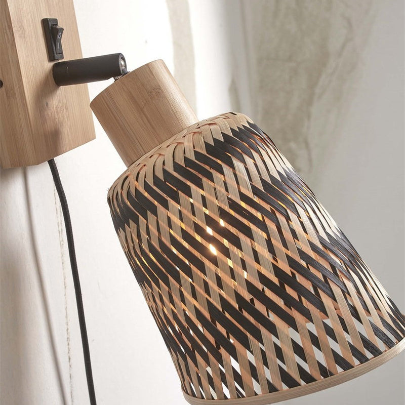 Applique Murale Java Bambou Noir et Naturel 15 cm