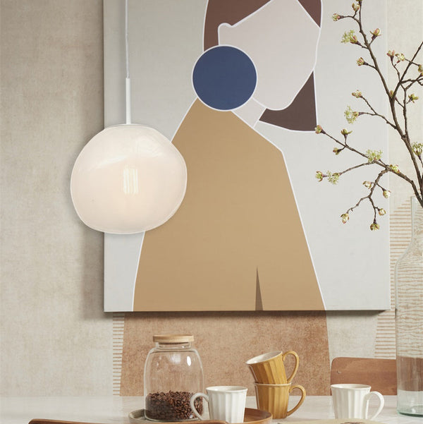 Suspension Helsinki Verre Galet Blanc Laité