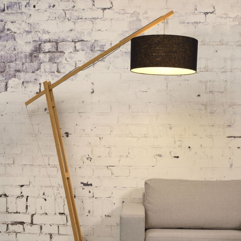 Lampadaire Montblanc Bambou et Lin Noir 218 cm