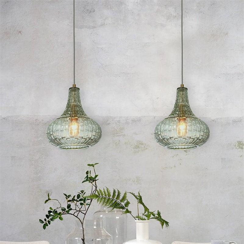 Suspension Venice Goutte Verre Vert & Doré 24 cm