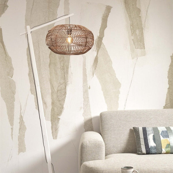 Lampadaire Madeira Rotin et Bambou Blanc Naturel 176 cm