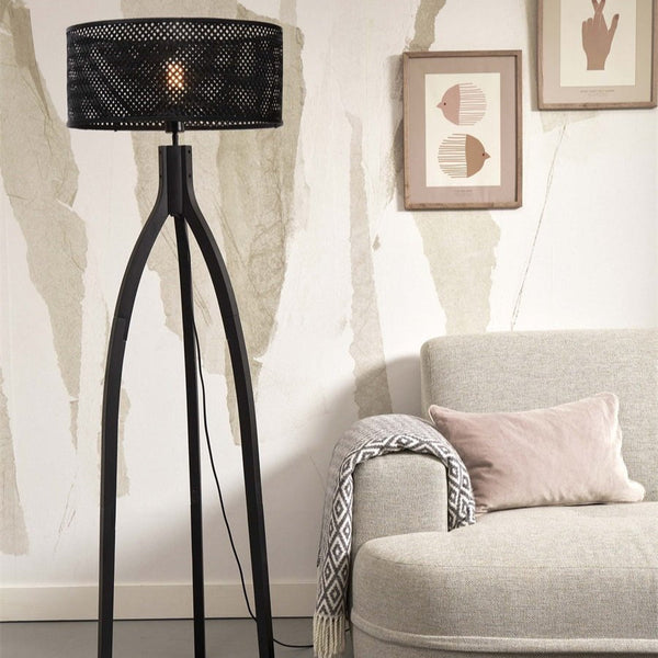 Lampadaire Java 3 Pieds Bambou Noir 150 cm