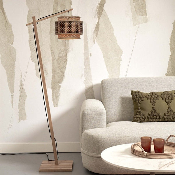 Lampadaire Bhutan Bambou Naturel et Noir 150 cm