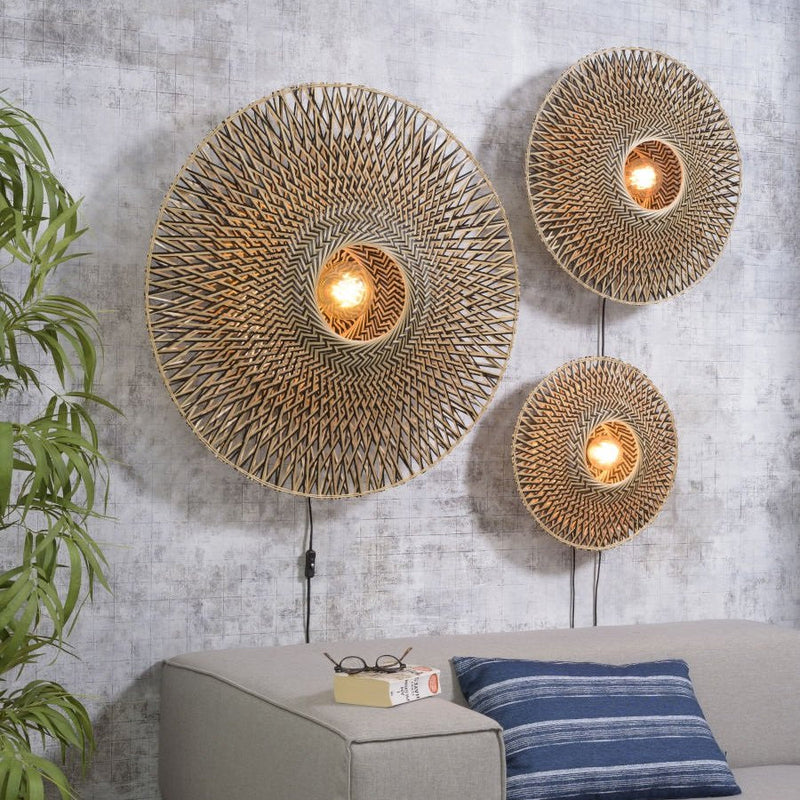 Applique Murale Bali Bambou Noir et Naturel 87 cm