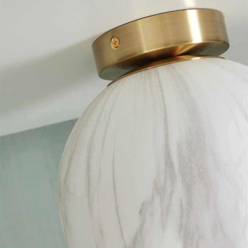 Plafonnier Carrara Globe Marbre Blanc Doré