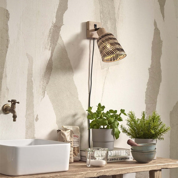 Applique Murale Java Bambou Noir et Naturel 15 cm