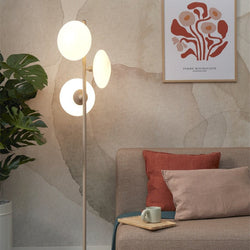 Lampadaire Sapporo 3 Disques Verre Blanc et Sable 161 cm