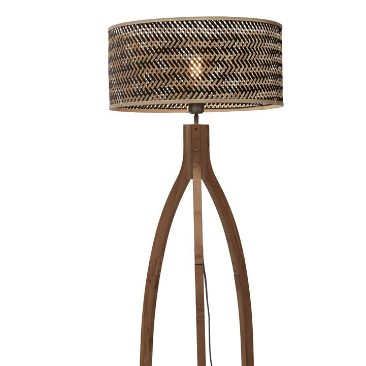 Lampadaire Java 3 Pieds Bambou Naturel et Noir 150 cm