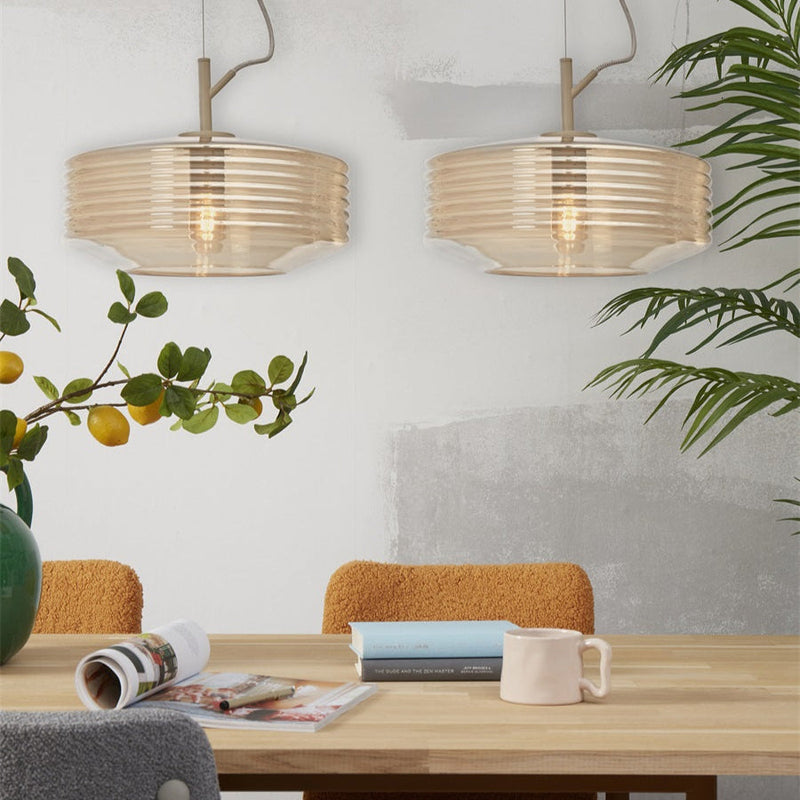 Suspension Verona Verre Strié Ambre Ø35 cm