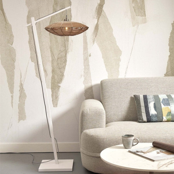 Lampadaire Tanami Rotin et Bambou Blanc Naturel 150 cm