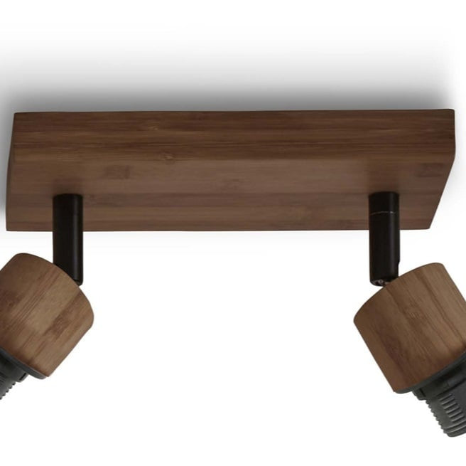Plafonnier Java 2-Abat-jour Bambou Noir et Naturel 30 cm