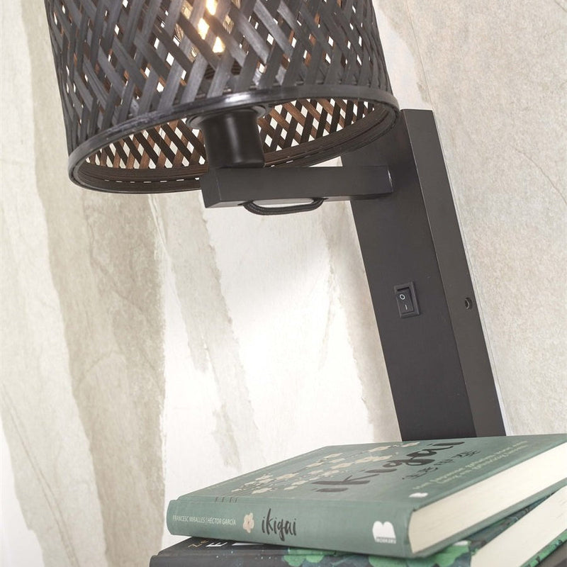 Applique Murale Java Bambou Noir avec Étagère 18x15 cm