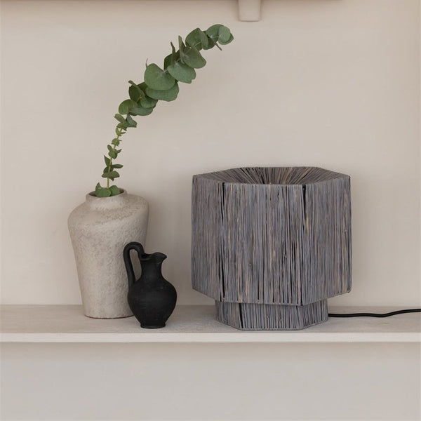 Lampe de Table Panama Raphia Gris 28 cm