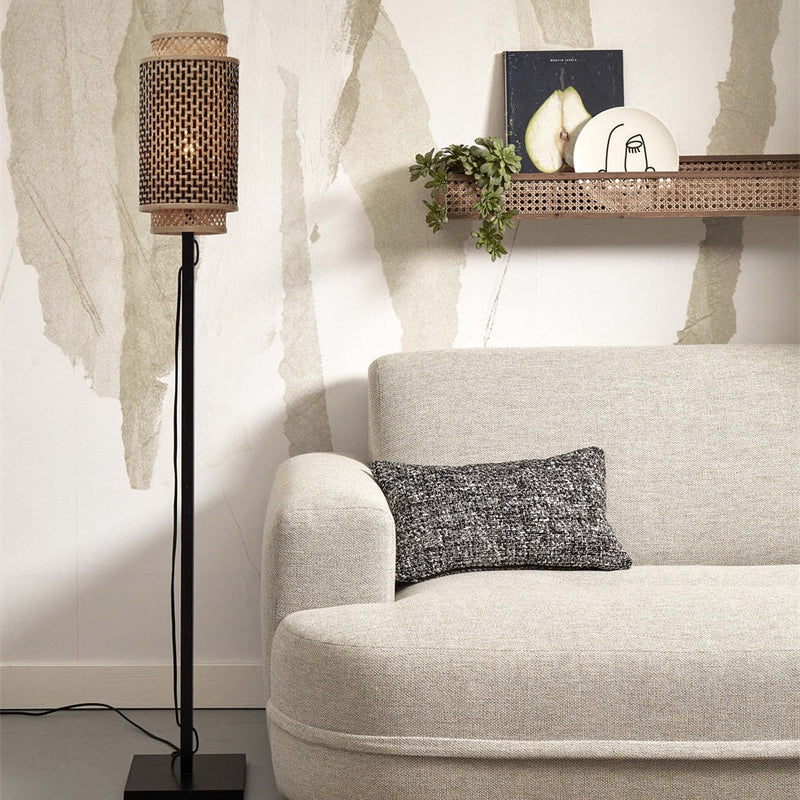 Lampadaire Bhutan Bambou Noir et Naturel 145 cm