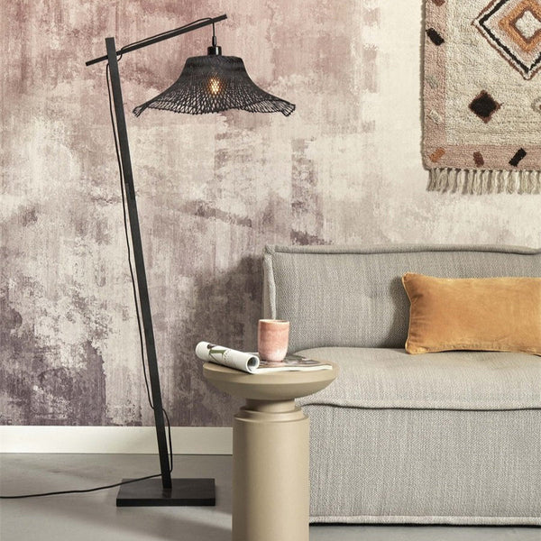 Lampadaire Tanami Disque Blanc et Bambou Naturel 150 cm