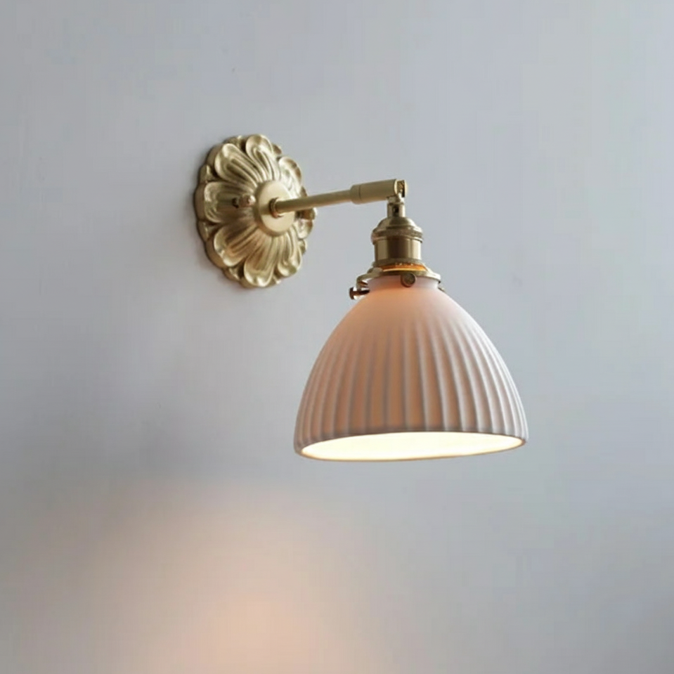 Vintage ceramic wall lamp with ribbed shade shape