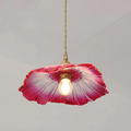 Vintage Hängeleuchte aus Kupfer mit rotem Blüten-Glasschirm