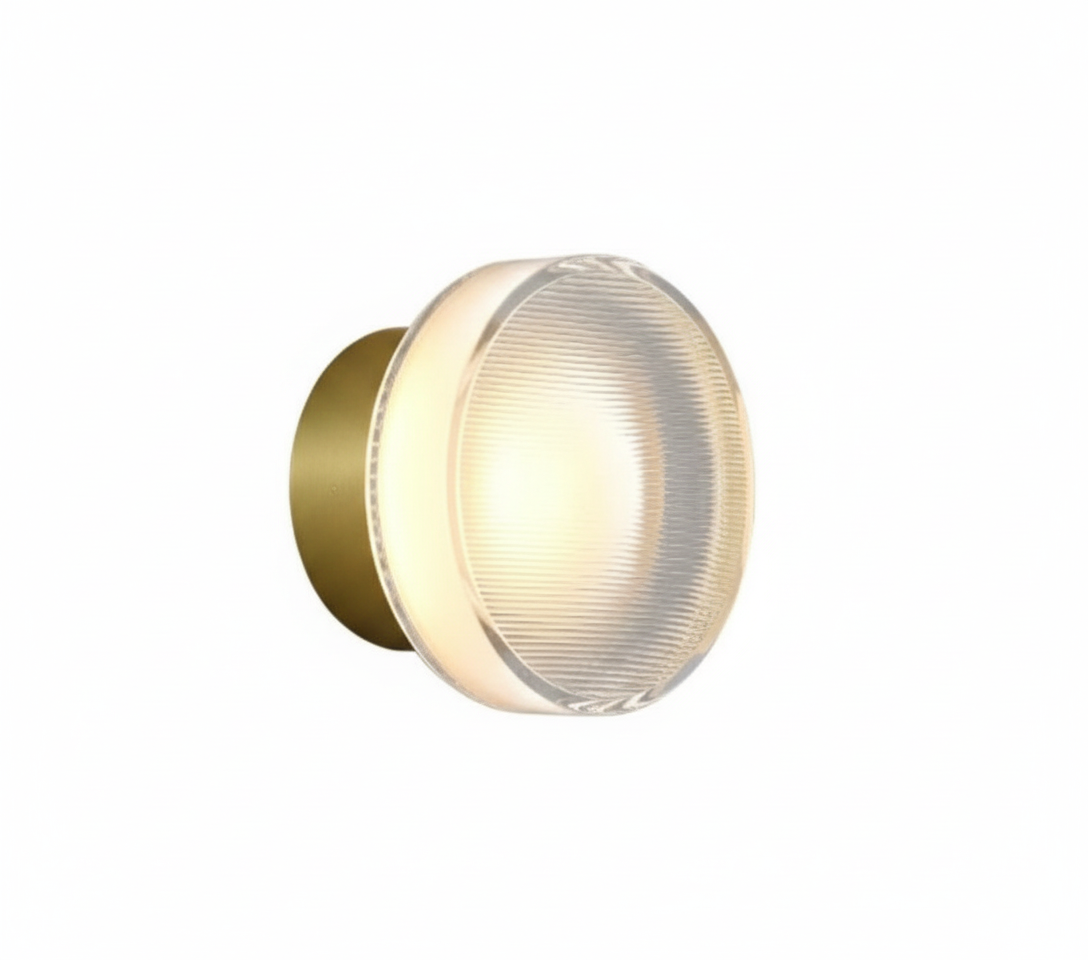 Round acrylic wall lamp with subtle vintage grooved light