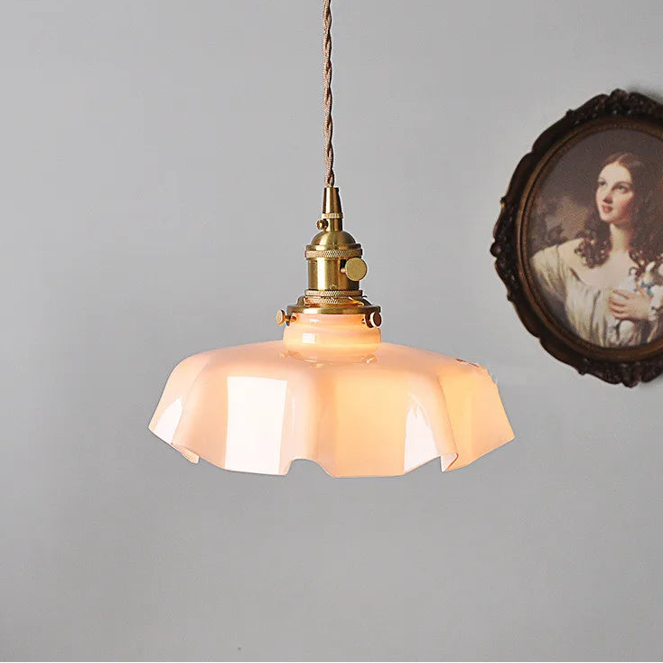 Pink vintage pendant light made of milky glass in Nordic style