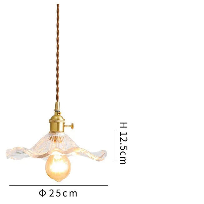 Champagne-colored vintage pendant lamp made of wavy glass