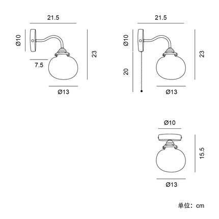 Vintage Glasball-Wandleuchte mit elegantem Messingbogen