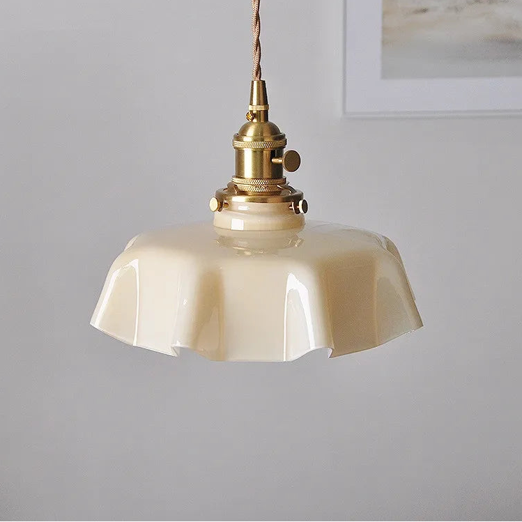 Vintage pendant lamp made of cream-colored glass in Nordic style