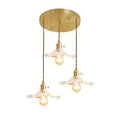 Vintage three-light pendant lamp made of corrugated glass and brass