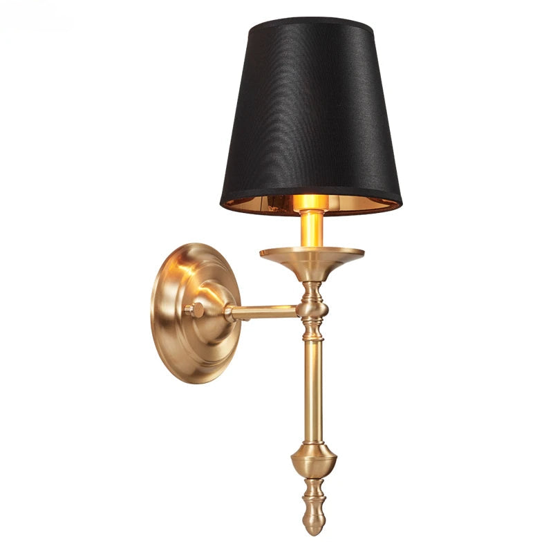 Vintage copper wall lamp with black fabric shade