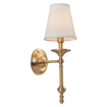 Vintage copper wall lamp with fabric shade for a warm ambience