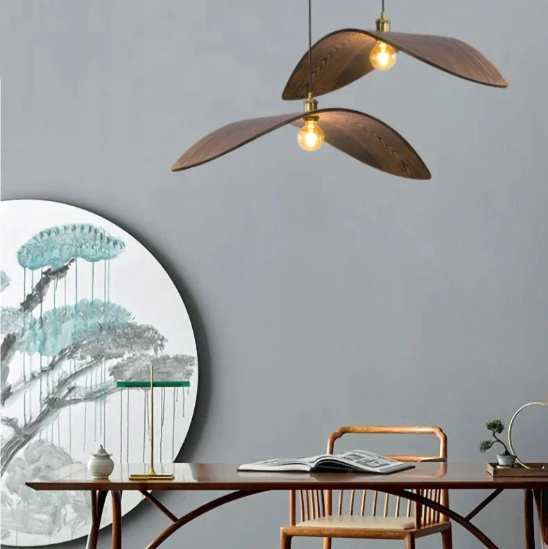 Suspension Bois Moderne Chapeau Sculpté