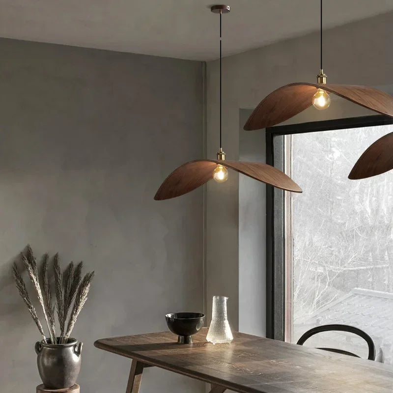 Suspension Bois Moderne Chapeau Sculpté