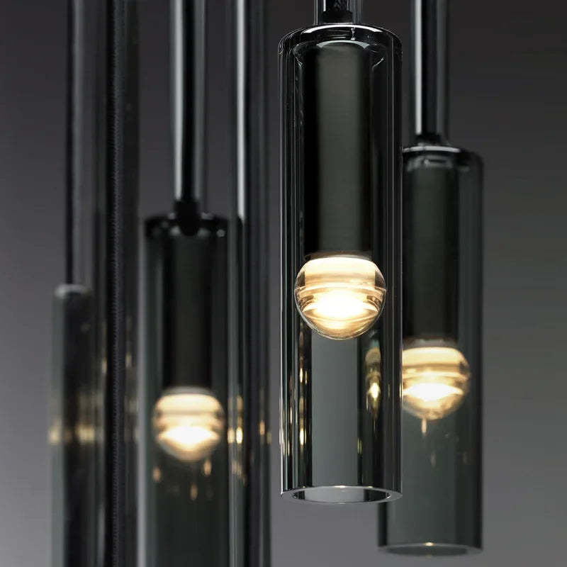 Suspension Tube Verre Noir Moderne
