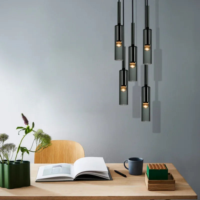 Suspension Tube Verre Noir Moderne