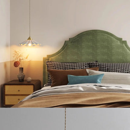 Große Keramik-Hängeleuchte mit gewelltem Vintage-Schirm in Kupfer