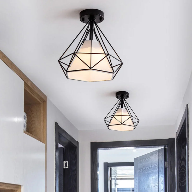 Plafonnier Fer Vintage Cage Industrielle