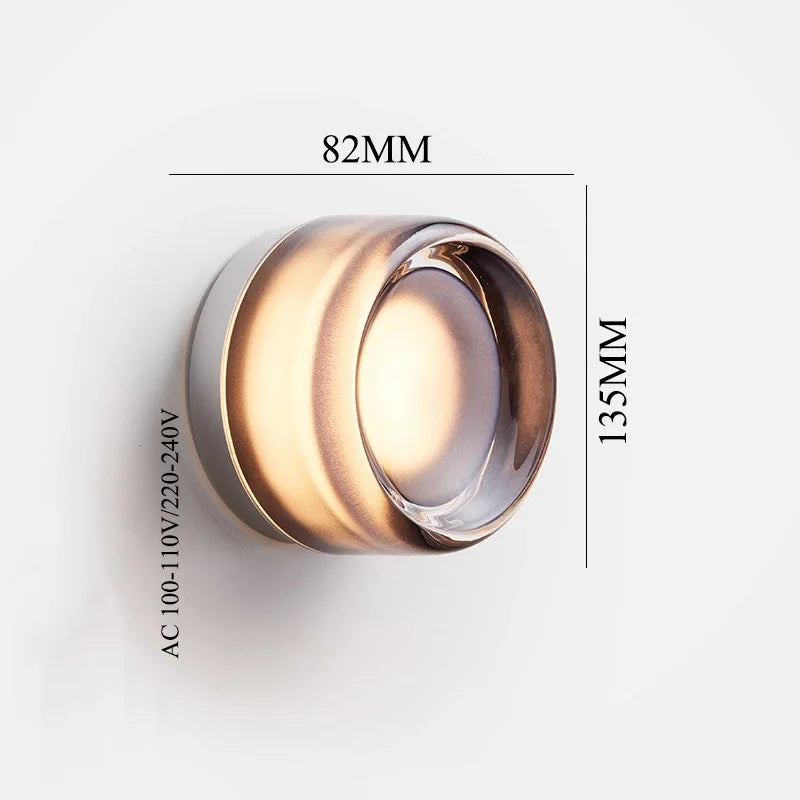 Round acrylic wall lamp with a smoky vintage shimmer