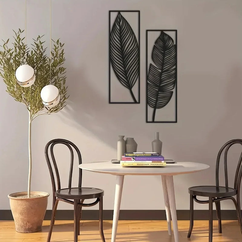 Lot 2 Feuilles Murales Métal Noir