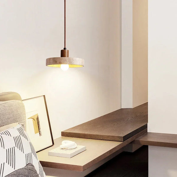 Suspension Circulaire Travertin et Bois