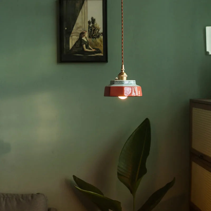 Ceramic pendant light with warm terracotta vintage shade