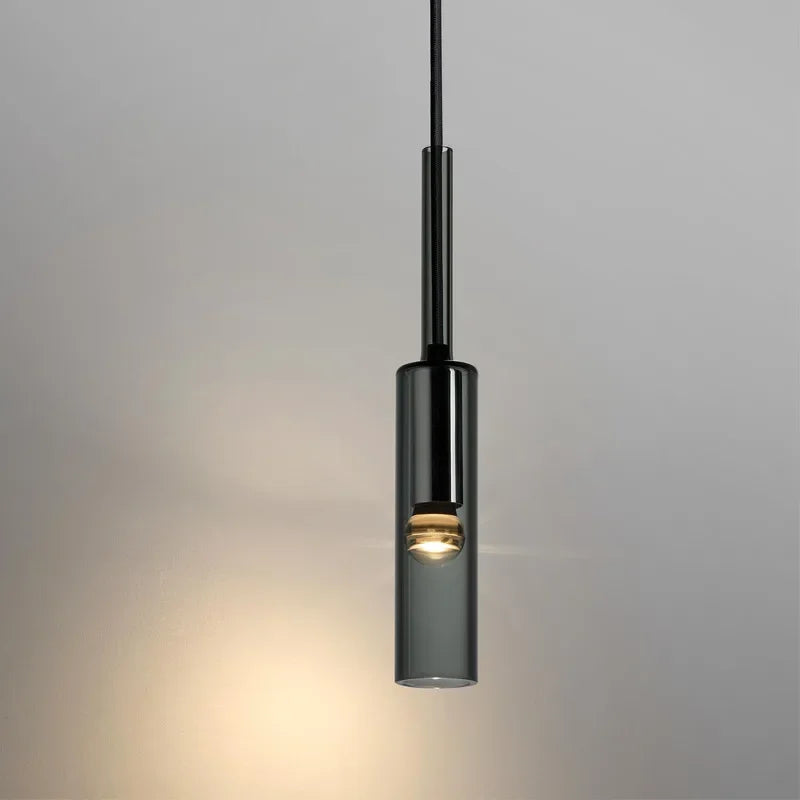 Suspension Tube Verre Noir Moderne