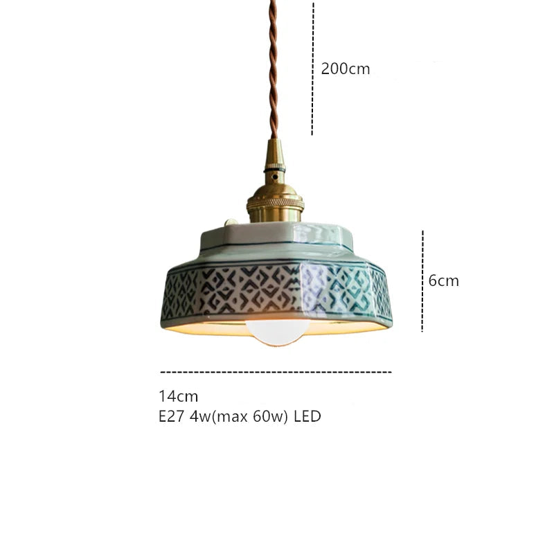 Ceramic pendant lamp with hand-painted vintage pattern