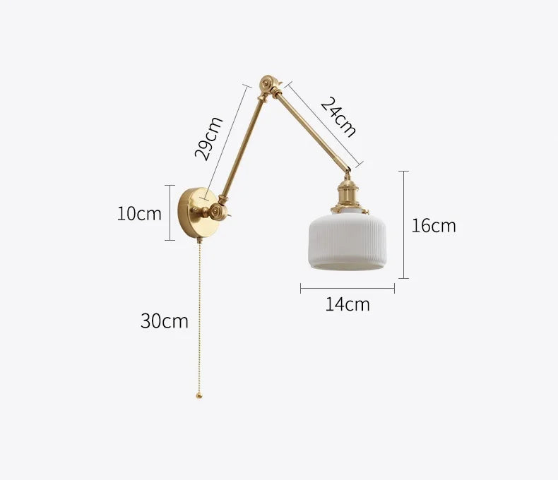 Swivel vintage wall lamp made of brass with ceramic shade