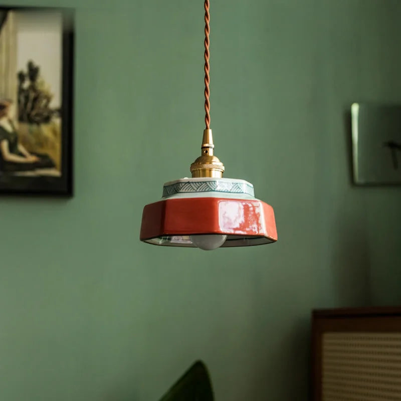 Ceramic pendant light with warm terracotta vintage shade