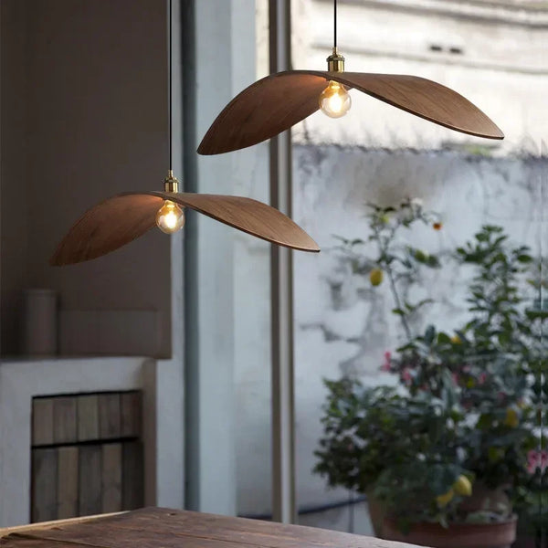 Suspension Bois Moderne Chapeau Sculpté
