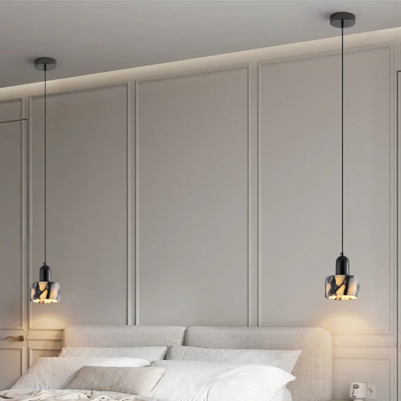 Suspension Circulaire Marbre Noir Moderne
