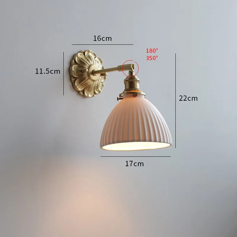 Vintage ceramic wall lamp with ribbed shade shape
