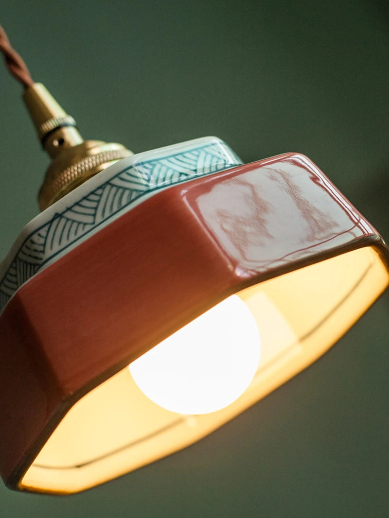 Ceramic pendant light with warm terracotta vintage shade