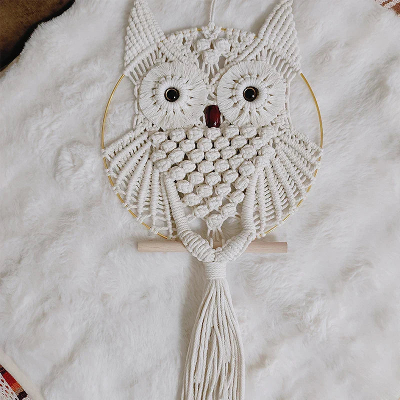 Hibou Décoratif en Macramé Bohème